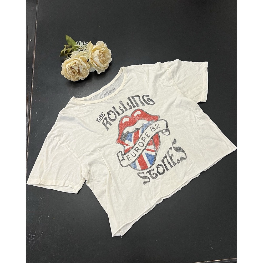 The Rolling Stones Europe 82 Cut Off Crop Top Tee Shirt XL Grunge Festival As Is